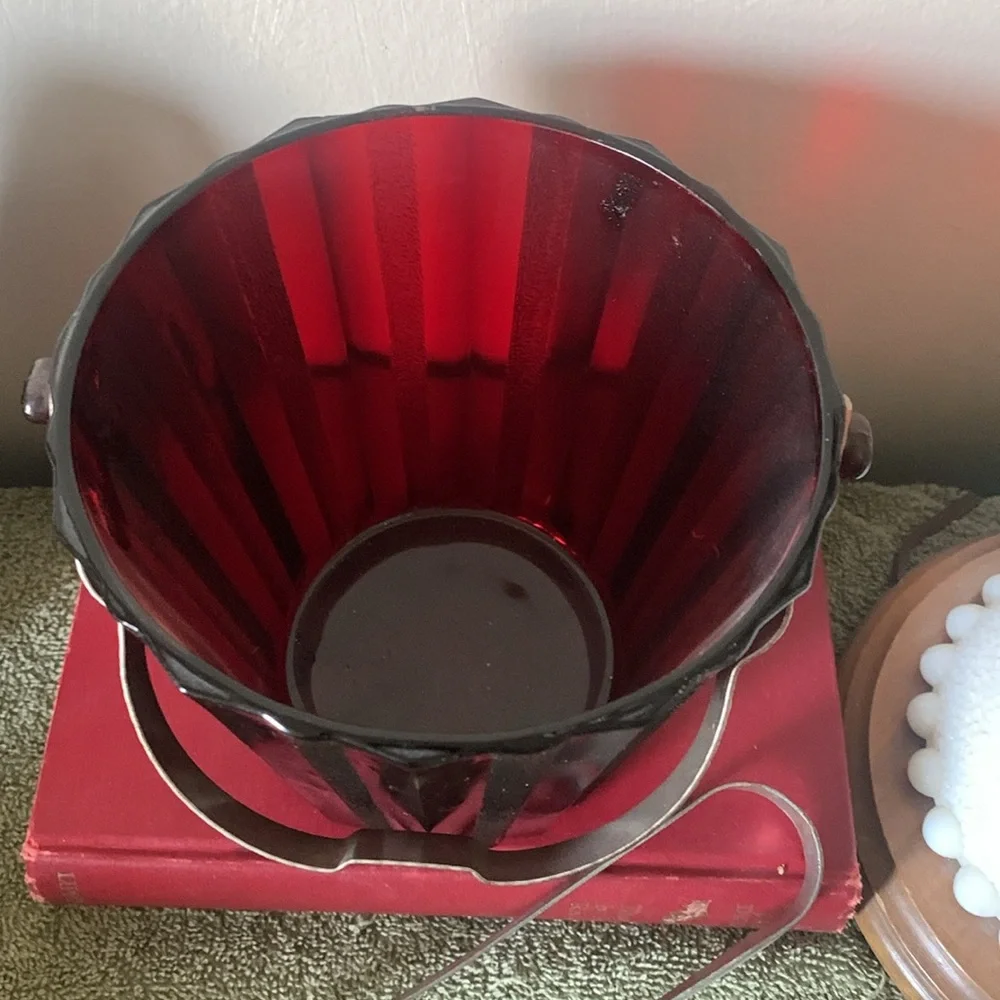 RUBY RED ANCHOR HOCKING VINTAGE ICE BUCKET